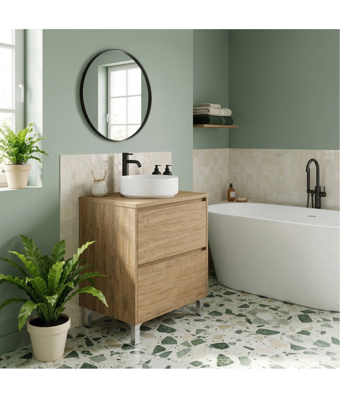 LISBONA meuble plan vasque 2 tiroirs Chêne naturel 60 cm