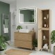 LISBONA meuble plan vasque 2 tiroirs Chêne naturel 100 cm + 1 colonne
