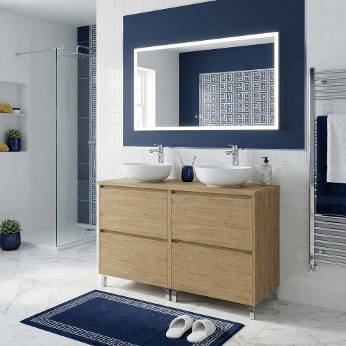LISBONA meuble plan double vasque 4 tiroirs Chêne naturel 120 cm