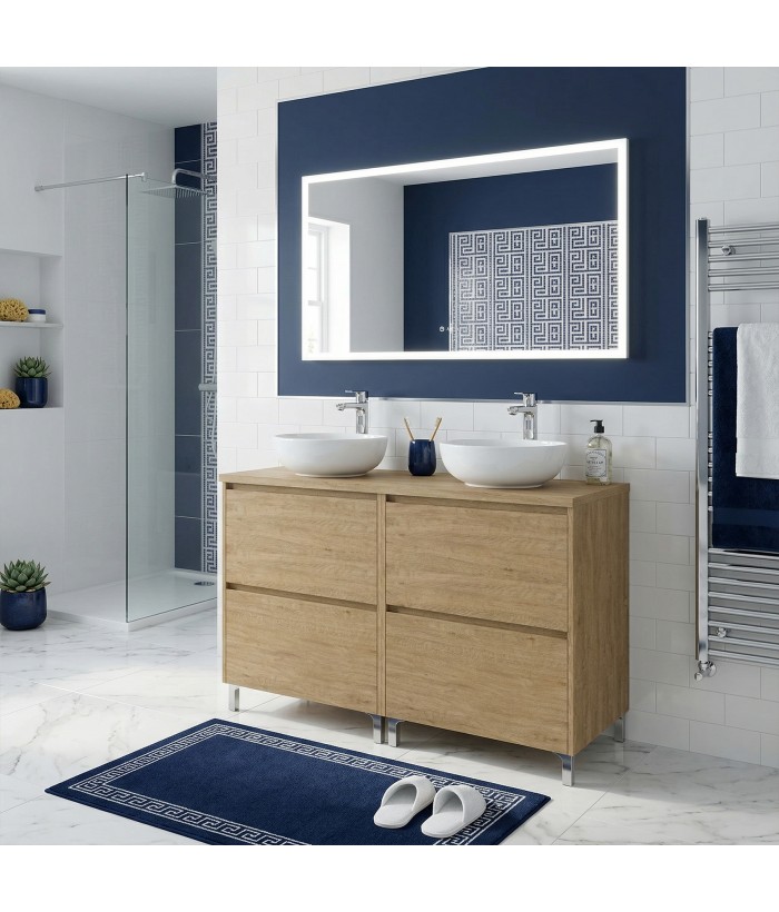 LISBONA meuble plan double vasque 4 tiroirs Chêne naturel 120 cm