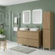 LISBONA meuble plan double vasque 4 tiroirs Chêne naturel 120 cm + 1 colonne