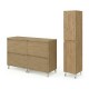 LISBONA meuble plan double vasque 4 tiroirs Chêne naturel 120 cm + 1 colonne