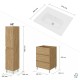 LISBONA meuble vasque 3 tiroirs Chêne naturel 60 cm + 2 colonnes