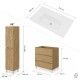 LISBONA meuble vasque 3 tiroirs Chêne naturel 80 cm + 2 colonnes