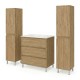 LISBONA meuble vasque 3 tiroirs Chêne naturel 80 cm + 2 colonnes