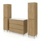 LISBONA meuble vasque 3 tiroirs Chêne naturel 100 cm + 2 colonnes