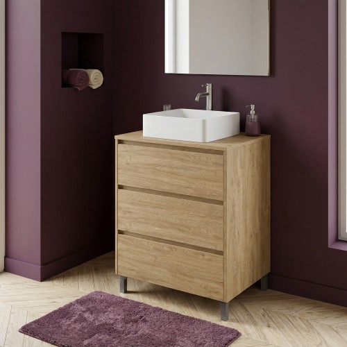 LISBONA meuble plan vasque 3 tiroirs Chêne naturel 60 cm