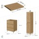 LISBONA meuble plan vasque 3 tiroirs Chêne naturel 60 cm + 2 colonnes