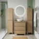 LISBONA meuble plan vasque 3 tiroirs Chêne naturel 60 cm + 2 colonnes