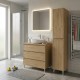LISBONA meuble plan vasque 3 tiroirs Chêne naturel 80 cm + 1 colonne
