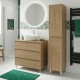 LISBONA meuble plan vasque 3 tiroirs Chêne naturel 100 cm + 1 colonne