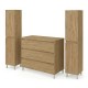 LISBONA meuble plan vasque 3 tiroirs Chêne naturel 100 cm + 2 colonnes