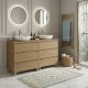 LISBONA meuble plan double vasque 6 tiroirs Chêne naturel 120 cm