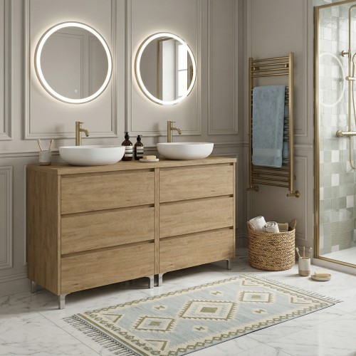 LISBONA meuble plan double vasque 6 tiroirs Chêne naturel 120 cm