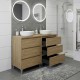 LISBONA meuble plan double vasque 6 tiroirs Chêne naturel 120 cm