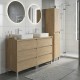 LISBONA meuble plan double vasque 6 tiroirs Chêne naturel 120 cm + 1 colonne