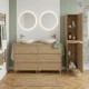 LISBONA meuble plan double vasque 6 tiroirs Chêne naturel 120 cm + 1 colonne