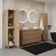 LISBONA meuble plan double vasque 6 tiroirs Chêne naturel 120 cm + 2 colonnes