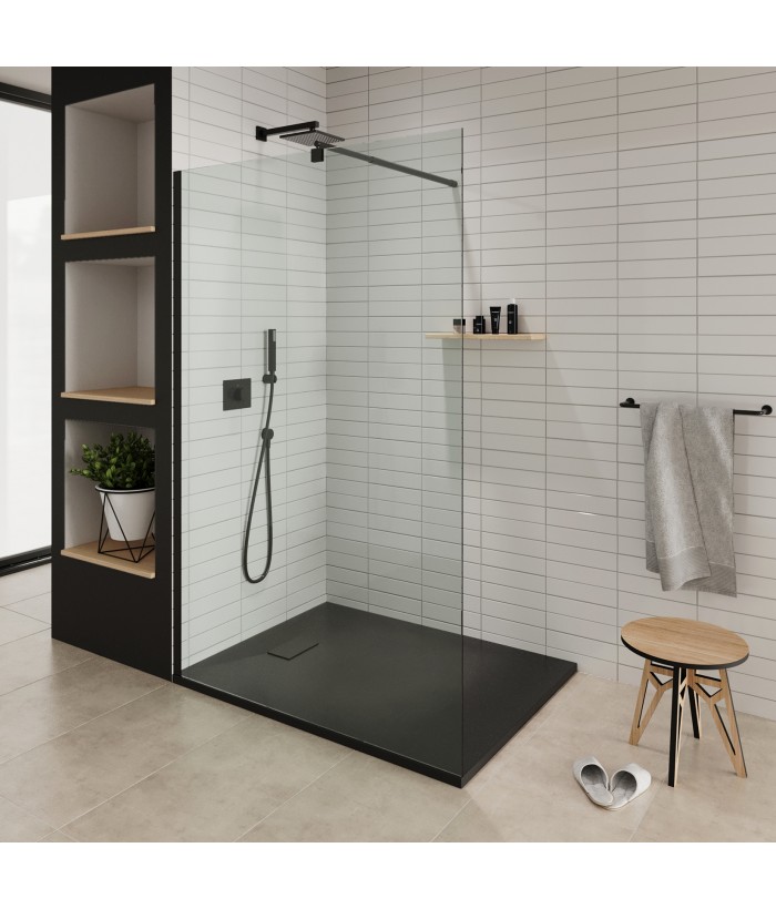 ROMA-BLACK Paroi douche noire verre 8 mm transparent