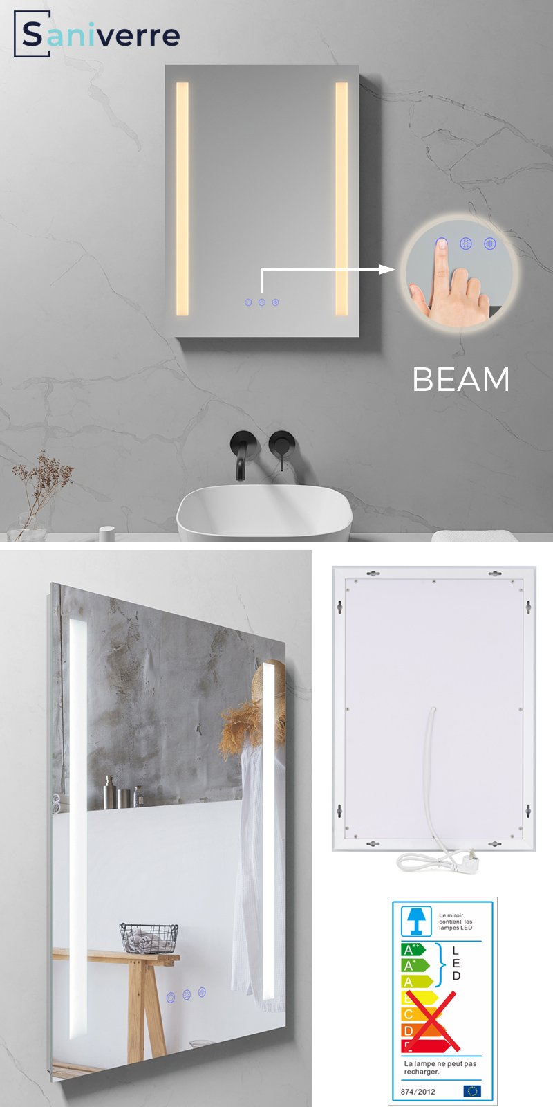 BEAM miroir led anti-buée salle de bain