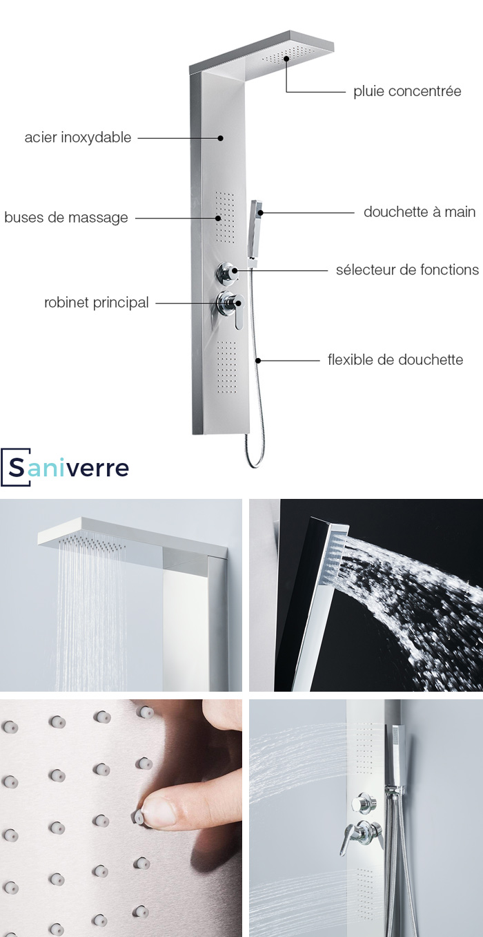 ZENY Colonne de douche hydromassante 3 jets Gris / Argent - Brico Privé